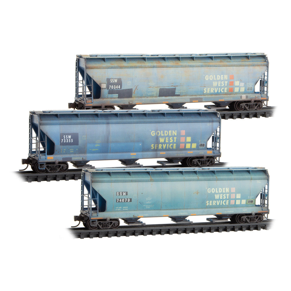 MTL 98305092 N 3 Bay Covered Hoppers Weathered SSW/ex-Golden West Service 3 Pack