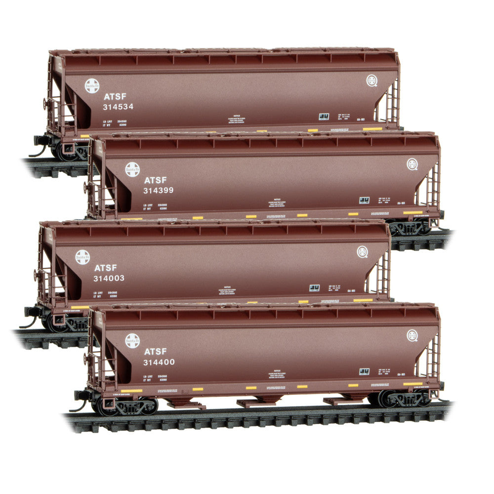 MTL 98300237 N 4600 CF 3 Bay Covered Hoppers Atchison Topeka & SF 4 Pack